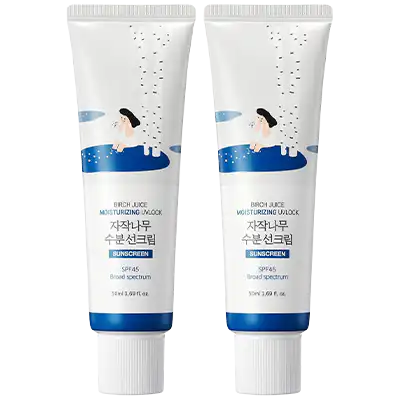 ROUND LAB Birch Juice Moisturizing UV LOCK SPF 45 Broadspectrum 1+1 (2-pack), Hydrating Lotion-like Lightweight Glow Sunscreen for Sensitive Skin, No White Cast, Fragrance-Free, Korean Sunscreen_